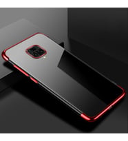 Xiaomi Redmi Note 9 PRo / 9S Köşeleri Renkli Kamera Korumalı Şeffaf Kılıf (Kırmızı)