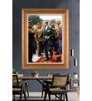 Altın Varaklı Çerçeveli Paspartulu Atatürk Tablo DC1432 (Gold)