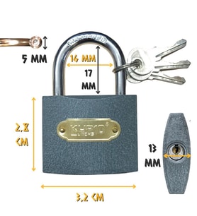 Kupa Asma Kilit Gri 32 mm. - 3 Anahtarlı
