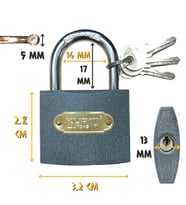 Kupa Asma Kilit Gri 32 mm. - 3 Anahtarlı