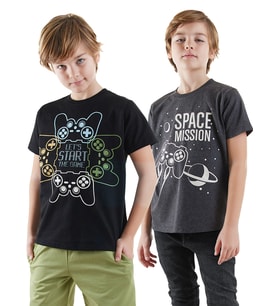 Start Game Erkek Çocuk 2'li T-shirt Takım (Siyah)