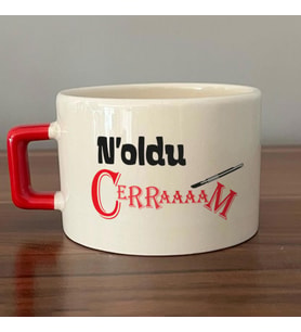 Noldu Cerraaaam Baskılı Kırmızı Kulplu C Fincan