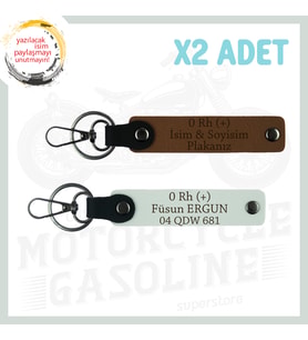 A. Kahve-Beyaz, Motorculara Özel, İsim Plaka ve 0 (+) Kan Grubu Yazılı Kişisel 2'li Anahtarlık Seti