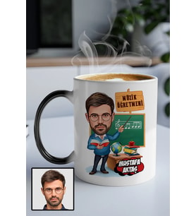 Erkek Müzik Öğretmenine Hediye Karikatürlü Sihirli Kupa Bardak