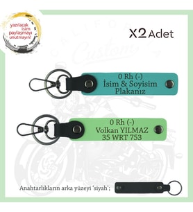 Motosiklet Kullanana Hediye, İsim Plaka ve 0 - Kan Grubu Yazılı x2 Anahtarlık, K Turkuaz-F Yeşil-Syh (Çok Renkli)