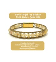 SERTİFİKALI Sitrin 6mm Doğal Taş Bileklik Çelik Halat Çelik Kilit