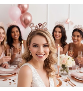 Bride Metal Taşlı Lüks El Yazılı Rosegold Taç Bekarlığa Veda Parti Aksesuarı