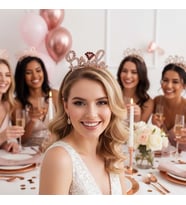 Bride Metal Taşlı Lüks El Yazılı Rosegold Taç Bekarlığa Veda Parti Aksesuarı
