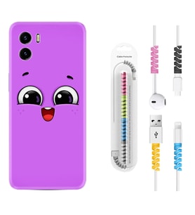 Vivo Y15S Y32 Y33S Y51 Y53S Kılıf Kablo Koruma Spiral Silikon Purple Sweety 1717