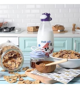 İnek Tasarımlı Sevimli Cam Suluk - Süt Şişesi 1000 Ml