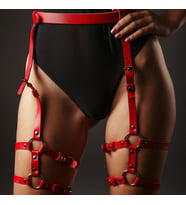 Bdsm Kırmızı Fantezi Kadın Deri Fetiş Bacak Bandı