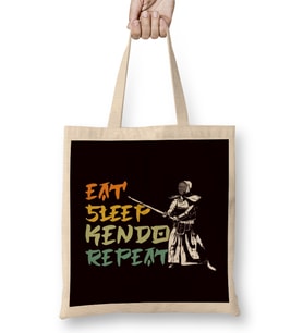 Eat Sleep Kendo Samurai Katana Japan Martial Arts Fighter Bez Çanta Uzun Saplı