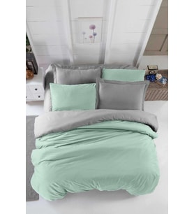 Çift Kişilik Lastikli Çarşaflı Nevresim Takımı Pamuklu Four Season Mint Gri
