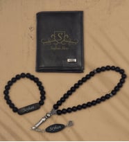 BK Gift Kişiye Özel İsimli Dikey Siyah Kartlık Cüzdan Tespih ve Bileklik Hediye Seti