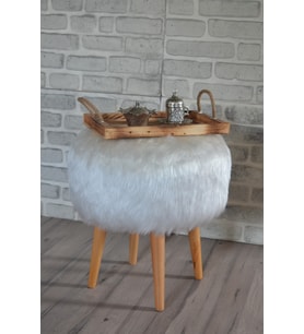 Dolce Yuvarlak Silindir Puf Beyaz Peluş