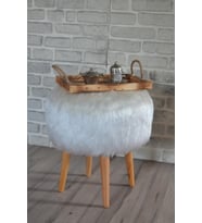Dolce Yuvarlak Silindir Puf Beyaz Peluş