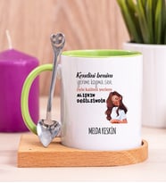 Kişiye Özel Alışıkın Değilsindir Tasarım Esprili Ahşap Altlıklı Yeşil Kupa Bardak