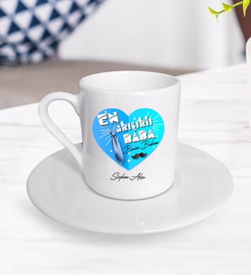 BK Gift Kişiye Özel Babalar Günü Hediyesi En Yakışıklı Baba Tasarımlı Türk Kahvesi Fincanı-1 (Beyaz)