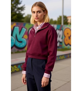 Kadın Dik Yaka Fermuar Detaylı Crop Sweatshirt Fonksiyonel Dayanıklı Kaliteli Konforlu Şık