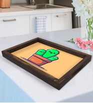 BK Gift Kaktüs Tasarımlı Doğal Ahşap Tepsi-5