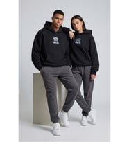 Nevermind Unisex Sevgili Çift Kombini Oversize Sırt Baskılı Grafik Hoodie (Siyah)