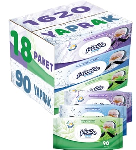 Familia Islak Havlu Mendil 90 Yaprak Karma 18 Li Set (Lavanta-Mineral-Yeşilin Tazeliği) 1620 Yaprak