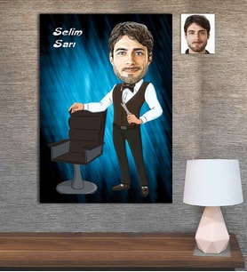 Kişiye Özel Karikatür Baskılı Ahşap Tablo Berber Erkek-5 30x40
