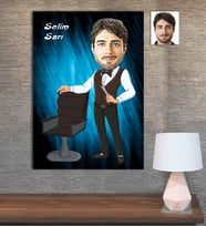 Kişiye Özel Karikatür Baskılı Ahşap Tablo Berber Erkek-5 30x40