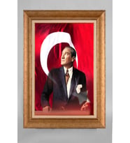 Altın Varaklı Çerçeveli Paspartulu Atatürk Tablo a208 (Gold)