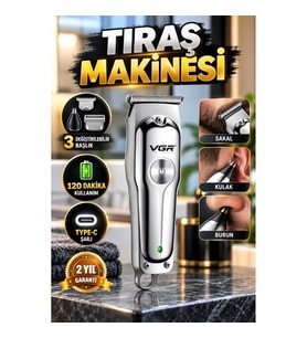Gümüş Şarjlı Tıraş Makinesi – 3 Değiştirilebilir Başlık, 120 Dakika Kullanım