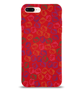 Apple iPhone 8 Plus Uyumlu Lansman Kılıf Hello Kitty Tasarımlı İçi Kadife Kapak-Kırmızı (Şeffaf)