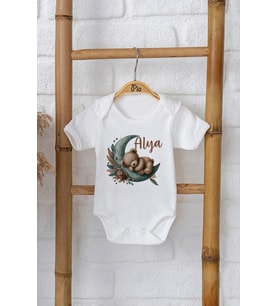 Pia Baby Premium %100 Pamuk İsme Özel Organik Baskılı Çıtçıtlı Bebek Body Zıbın Modelleri 5002-16 (Ekru)