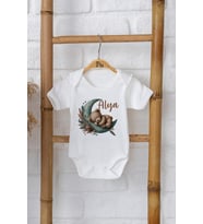 Pia Baby Premium %100 Pamuk İsme Özel Organik Baskılı Çıtçıtlı Bebek Body Zıbın Modelleri 5002-16 (Ekru)