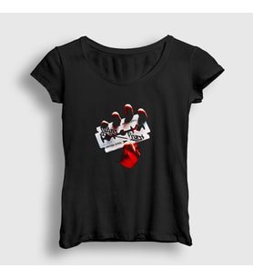 Presmono Kadın Siyah Steel Judas Priest T-Shirt 88840tt