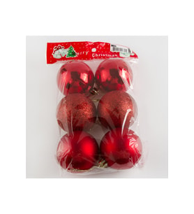 6 Adet Cici Top Yılbaşı Ağaç Süsü 6cm (Kırmızı)