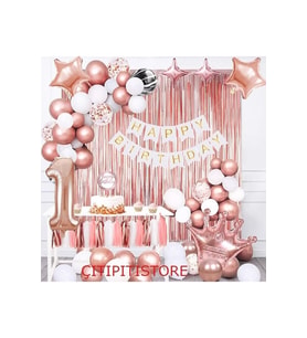 Rose Gold Kral Taçlı 1 Yaş Doğum Günü Balon Seti