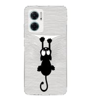 Redmi Note 11e  Kamera korumalı Kapak Çizgi Kedi (Beyaz) Tasarımlı Şeffaf Kılıf