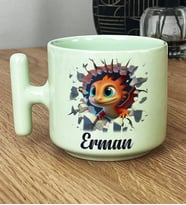 Kişiye Özel 3D Efektli Ejderha Baskılı Hediye Pastel T Kupa İsimli İsim Yazılı (Yeşil)