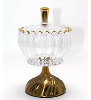 Metal Ayaklı Kristal Cam Şekerlik Gold Detaylı Sunumluk