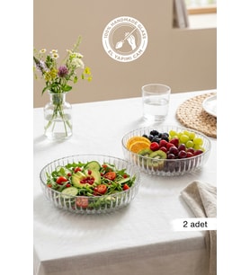 El Yapımı Cam Salata ve Meyve Kasesi 2'li Set, Şık ve Dayanıklı Tasarım