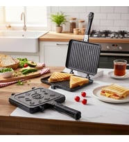 Çift Taraflı Ocak Üstü Döküm Tost Makinesi, Granit Efektli Yanmaz Yapışmaz Sandviç ve Tost Tavası - Hamburger, Omlet ve Aperatifler İçin İdeal Ergonomik Saplı Kolay Temizlenebilir Grill Tava