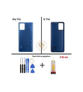 Yapıştırıcı Poco K50 (F4 GT) Mavi Yapıştırıcı Arka Pil Kapağı + Yapıştırıcı ve Vida Seti
