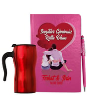 Sevgililer Gününe Özel Defter Kalem & Termos Mug Hediye Seti 1
