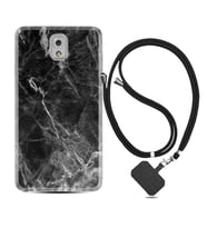 Samsung Note 3 4 5 8 9 20 Ultra 10 Lite Kılıf Boyun Askılı Silikon Kara Mermer 1375