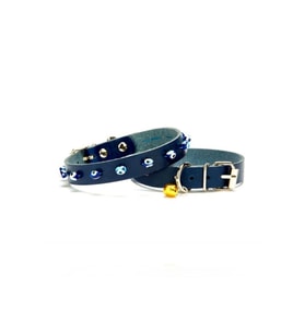 Cattie Gerçek Deriden El Yapımı Boncuklu Kedi Boyun Tasması 1x18-22cm - Royal Blue