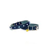 Cattie Gerçek Deriden El Yapımı Boncuklu Kedi Boyun Tasması 1x18-22cm - Royal Blue
