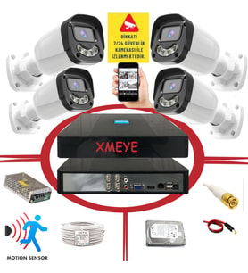Bises 4 Kameralı Hareket Algılayan 5 MP Lens 4 Warm Led Gece Renkli Gösteren Güvenlik Kamerası Seti BS 2304W