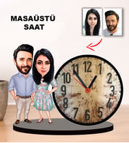 KARİKATÜR ÇİFT, SEVGİLİ, EVLİ, EŞE HEDİYE, SEVGİLİYE HEDİYE MASAÜSTÜ SAAT 3