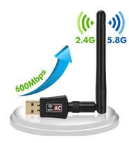 Pazariz Dual Band USB 600 Mbps Adaptör Kablosuz Wifi Alıcı Wireless Adaptör 802.11a/b/g/n/ac (Siyah)