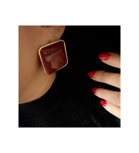 BORDO RENK KARE KÜPE-GOLD RENK ACR8574